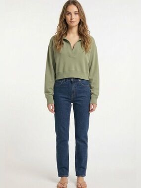 Hurley Women XL Easy Oversized Pullover Sweater Oil Green NWT Split Neck Collar